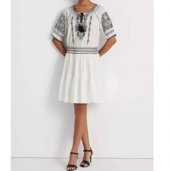 Ralph Lauren Black Label Dresses & Skirts - Ralph Lauren Black Label Embroidered Cotton  voile smocked dress NWT Size 14
